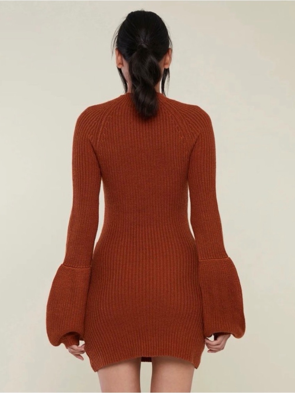 Rachel Parcell Rust Knit Crewneck Balloon-Sleeve Dress